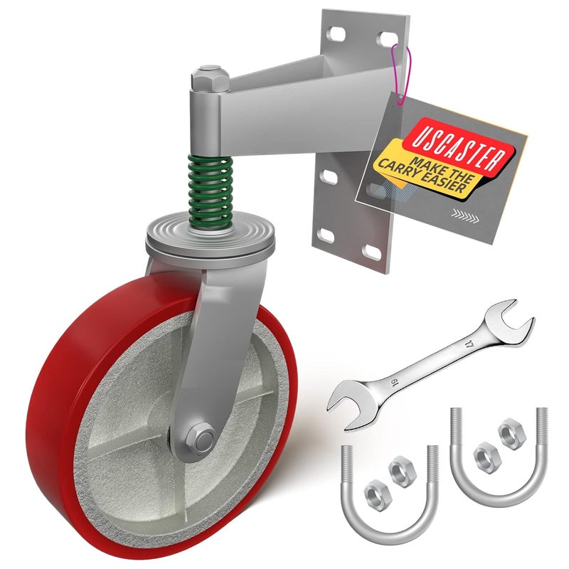 uscaster 6inch Fence Gate Wheel for Metal Tube Gate 360 Degree Rotation Spring Loaded Heavy Duty Caster with Screws & Screwdriver（red） - Image 1